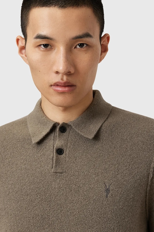 Sveter s prímesou vlny AllSaints STATTEN M038KA zelená AW25