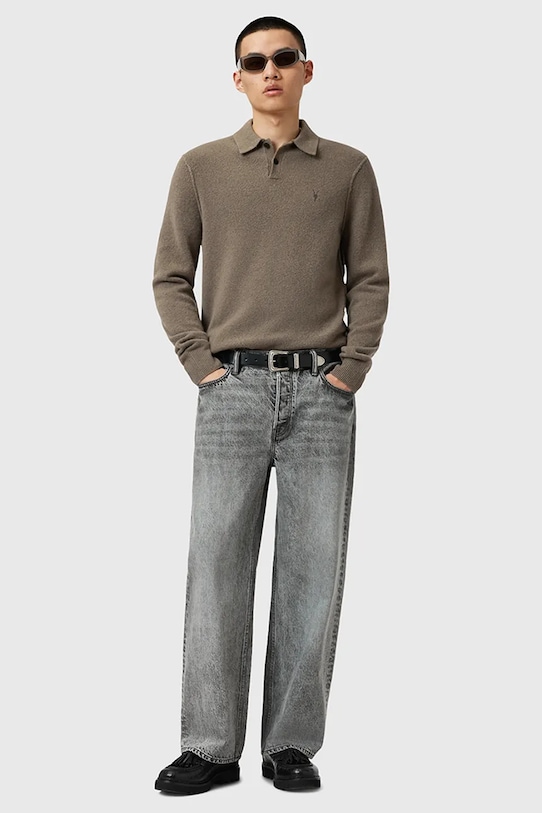 Sveter s prímesou vlny AllSaints STATTEN M038KA zelená