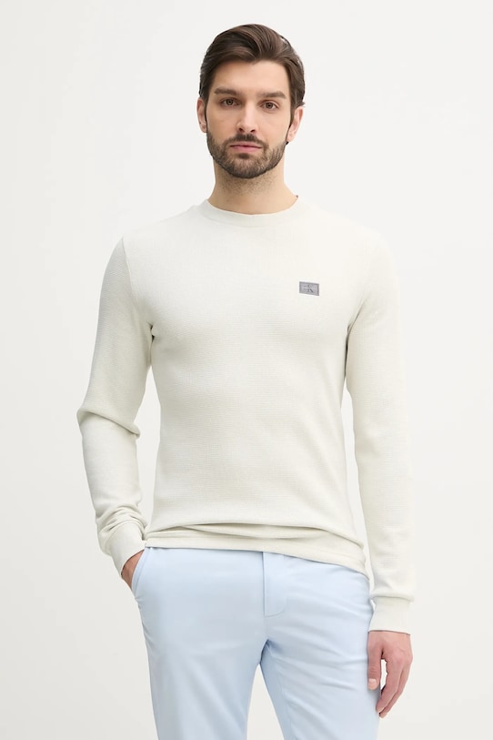 Бавовняний лонгслів Calvin Klein Jeans бежевий J30J327117