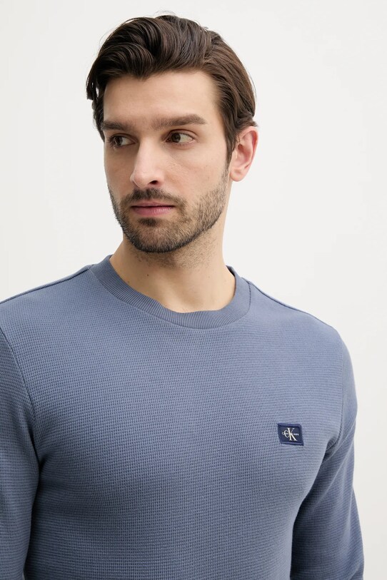 Памучна блуза с дълги ръкави Calvin Klein Jeans син J30J327117