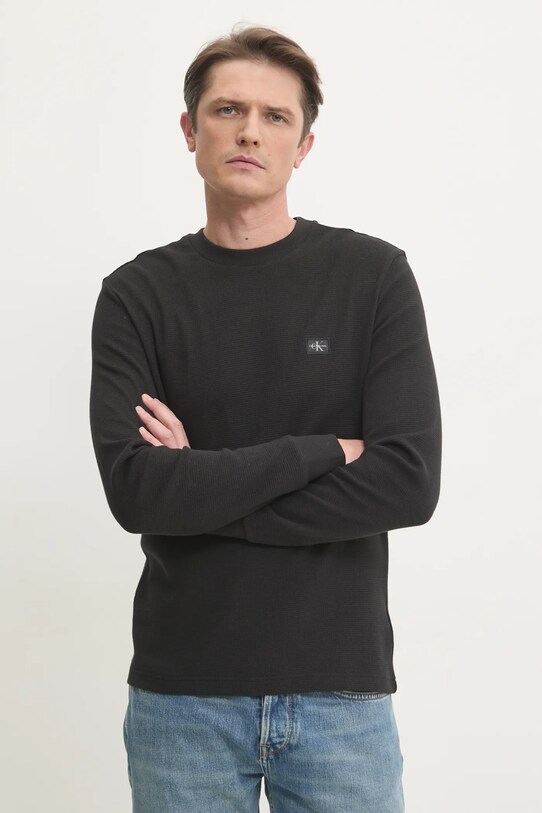 Одежда Хлопковый лонгслив Calvin Klein Jeans J30J327117 чёрный