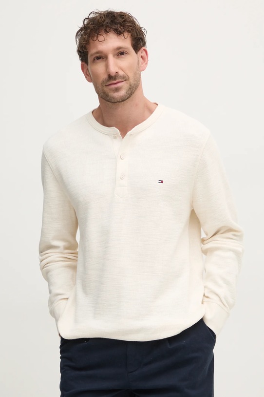 Βαμβακερή μπλούζα με μακριά μανίκια Tommy Hilfiger κανονικό μπεζ MW0MW37507