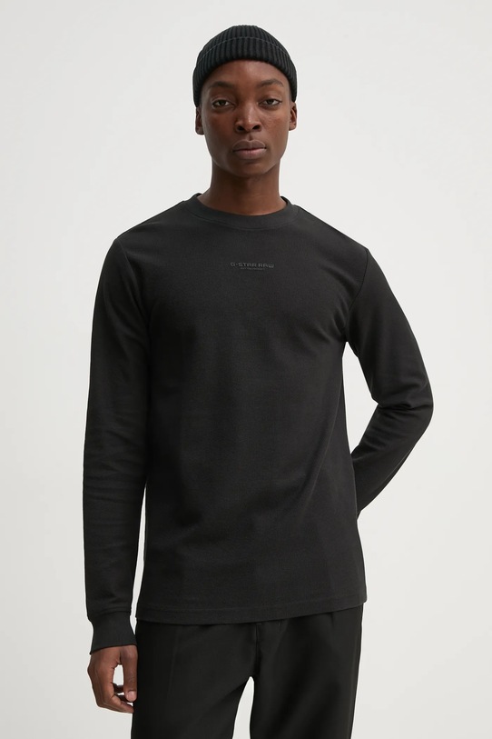 G-Star longsleeve din bumbac uni negru D25166.D617