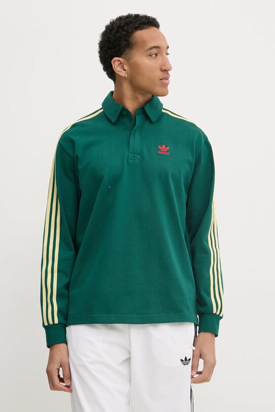 Бавовняний лонгслів adidas Originals Rugby polo бавовна зелений JC9915