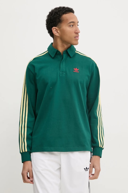 adidas Originals longsleeve din bumbac Rugby polo cu modele verde JC9915