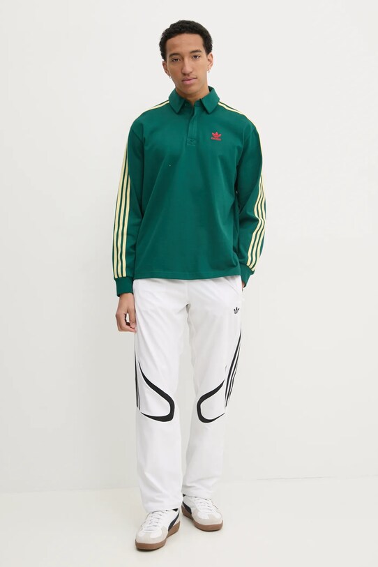 Бавовняний лонгслів adidas Originals Rugby polo JC9915 зелений SS25