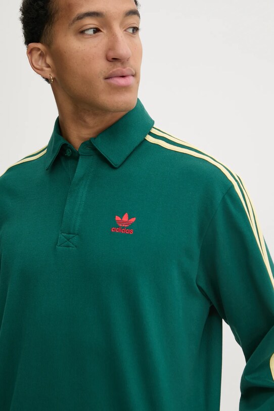Бавовняний лонгслів adidas Originals Rugby polo зелений JC9915
