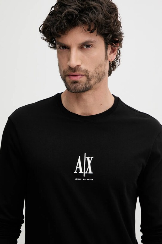 Bombažna majica z dolgimi rokavi Armani Exchange črna XM000364.AF12308.NOS