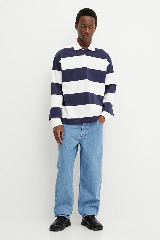 Хлопковый лонгслив A.P.C. polo riley COGFS.H26290 тёмно-синий SS25