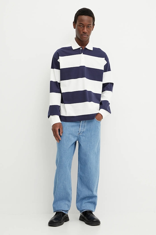 Bavlněné tričko s dlouhým rukávem A.P.C. polo riley COGFS.H26290 námořnická modř SS25