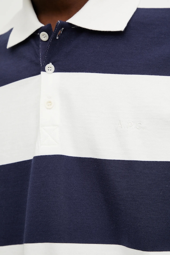 Bavlněné tričko s dlouhým rukávem A.P.C. polo riley COGFS.H26290 námořnická modř