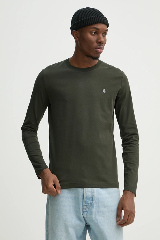 Bavlněné tričko s dlouhým rukávem Marc O'Polo slim zelená 520201252210