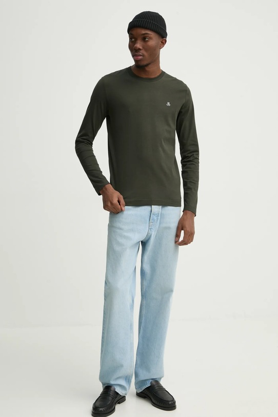Bavlněné tričko s dlouhým rukávem Marc O'Polo 520201252210 zelená SS25