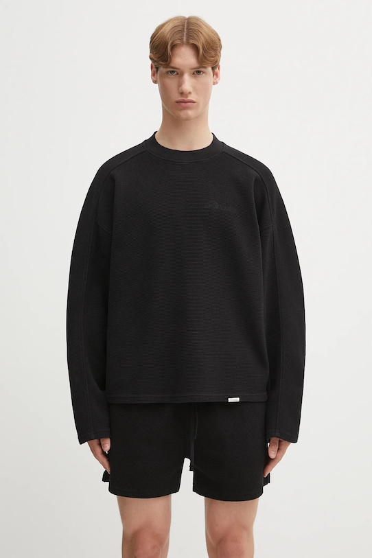 Represent longsleeve bawełniany Waffle Longsleeve gładkie czarny MLM41209.01