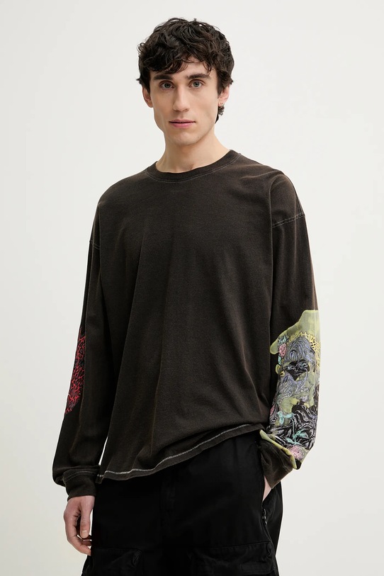 Бавовняний лонгслів Diesel T-BOXT-LS-R4 T-SHIRT візерунок коричневий A16216.0DRAM