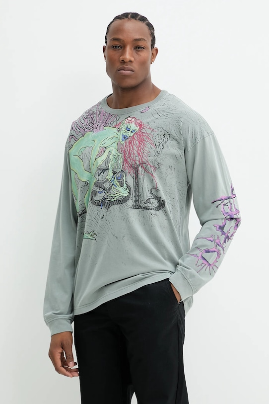 Хлопковый лонгслив Diesel T-BOXT-LS-R12 T-SHIRT хлопок серый A17641.0SLBT