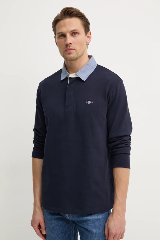 Gant longsleeve din bumbac uni bleumarin 2004082