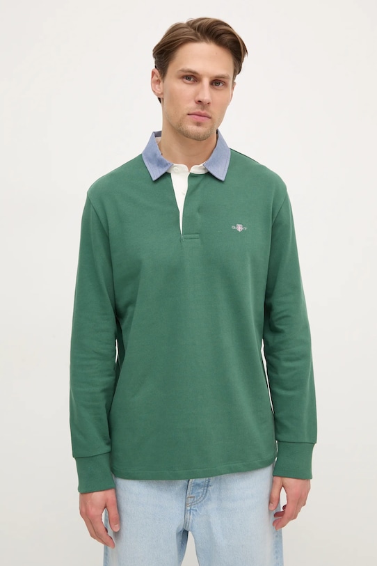 Gant longsleeve din bumbac uni verde 2004082