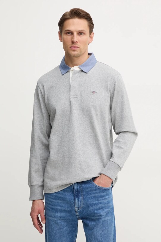 Gant longsleeve din bumbac uni gri 2004082
