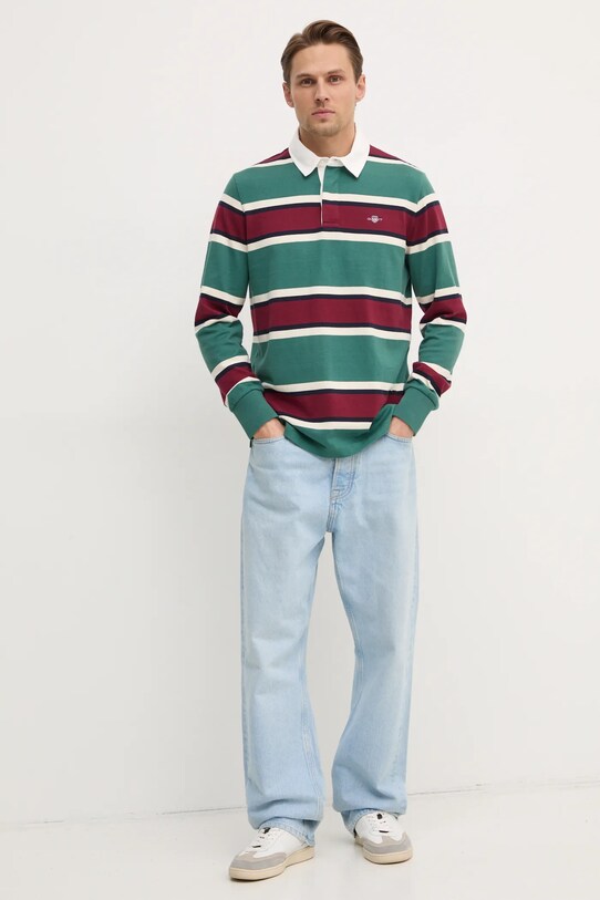 Bombažna majica z dolgimi rokavi Gant 2044007 zelena SS25