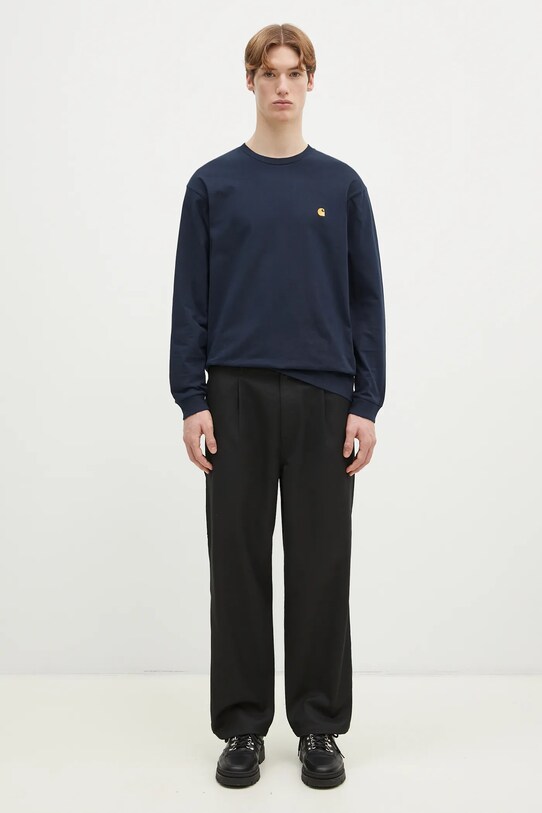 Carhartt WIP longsleeve din bumbac Longsleeve Chase bleumarin I026392.2MZXX