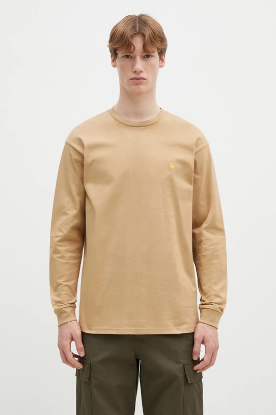 Bavlněné tričko s dlouhým rukávem Carhartt WIP Longsleeve Chase relaxed béžová I026392.2N1XX