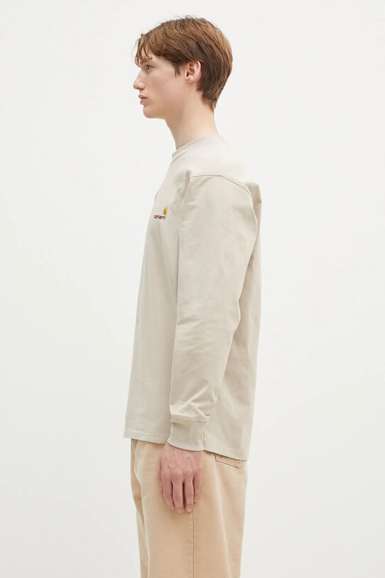 Carhartt WIP longsleeve din bumbac Longsleeve American Script I029955.2LPXX bej SS25