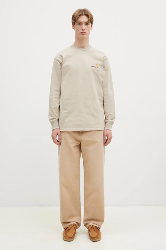 Odjeća Pamučna majica dugih rukava Carhartt WIP Longsleeve American Script I029955.2LPXX bež