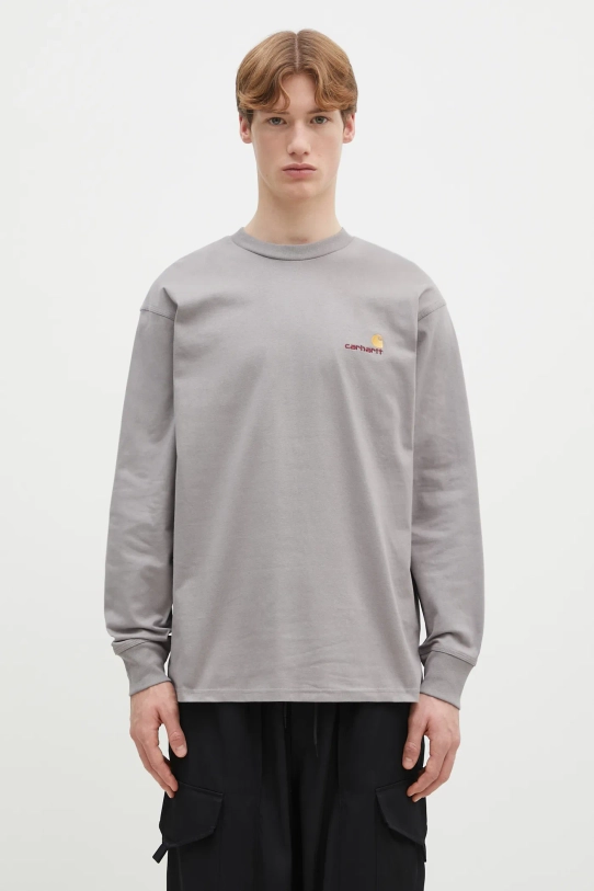 Carhartt WIP longsleeve bawełniany Longsleeve American Script gładkie szary I029955.2LRXX