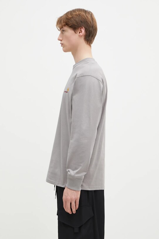 Bavlněné tričko s dlouhým rukávem Carhartt WIP Longsleeve American Script I029955.2LRXX šedá SS25