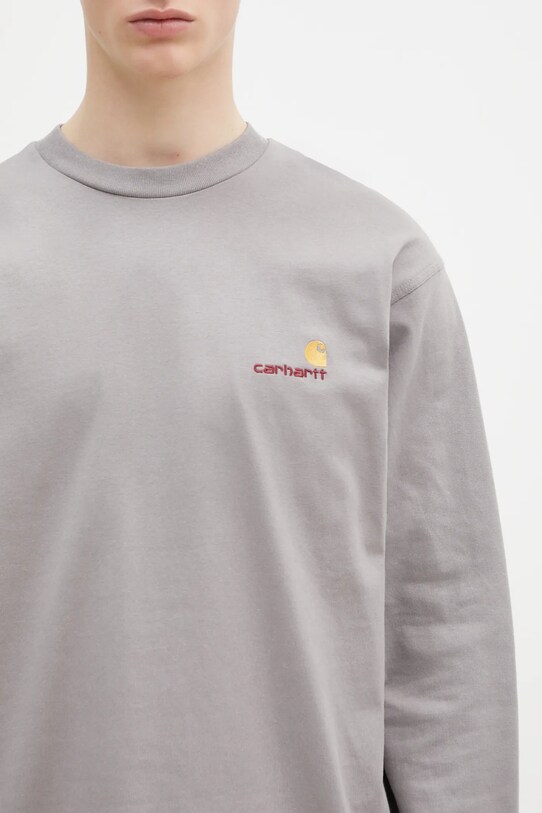 Bavlněné tričko s dlouhým rukávem Carhartt WIP Longsleeve American Script šedá I029955.2LRXX