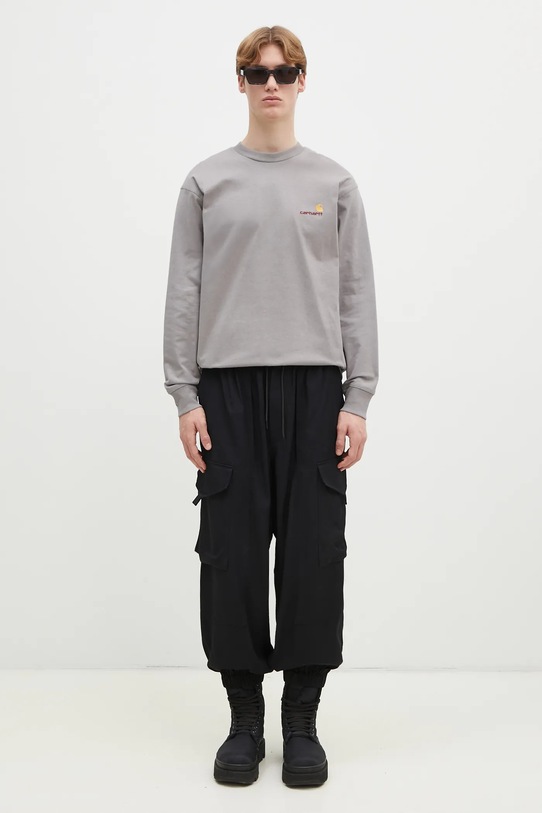 Bavlněné tričko s dlouhým rukávem Carhartt WIP Longsleeve American Script I029955.2LRXX šedá
