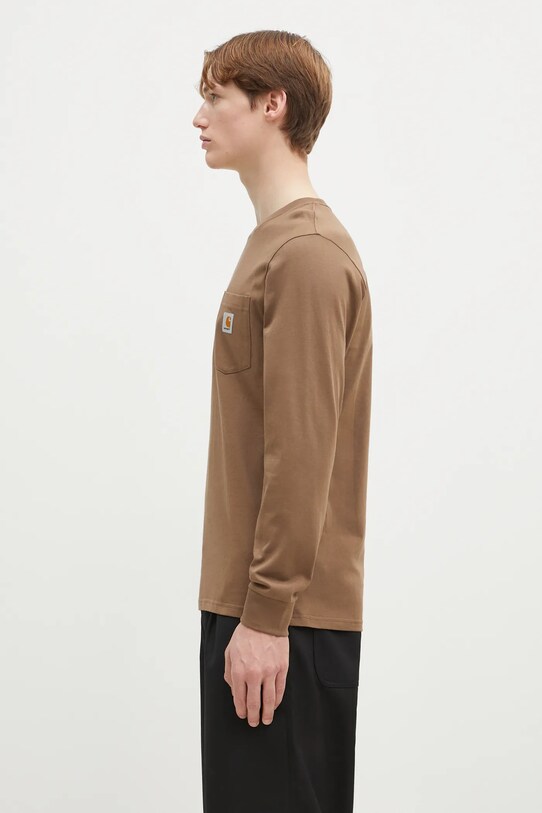 Памучна блуза с дълги ръкави Carhartt WIP Longsleeve Pocket I030437.2LTXX кафяв SS25
