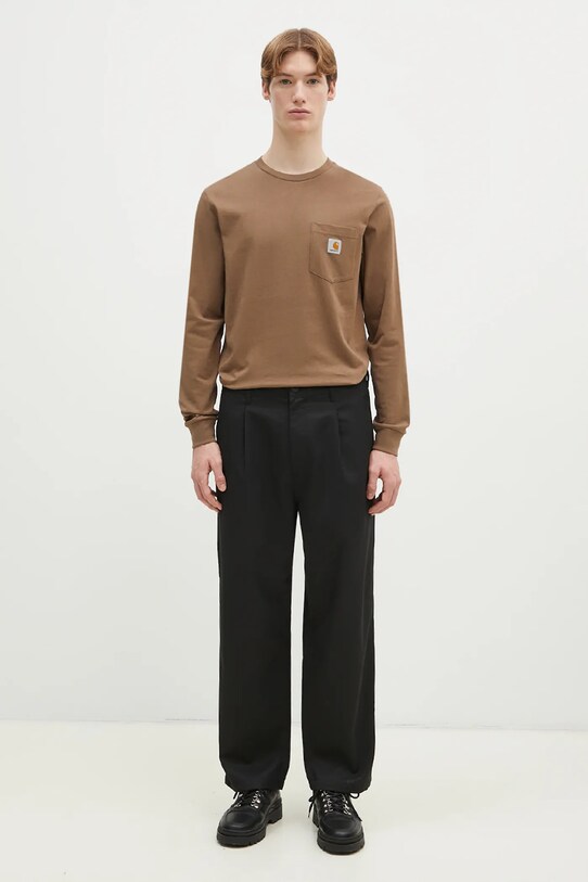 Памучна блуза с дълги ръкави Carhartt WIP Longsleeve Pocket кафяв I030437.2LTXX