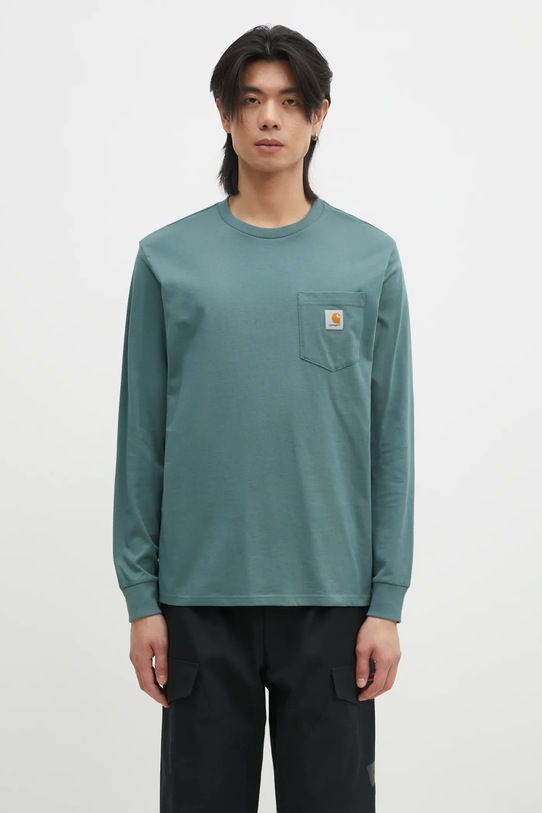 Carhartt WIP longsleeve din bumbac Longsleeve Pocket bumbac turcoaz I030437.2M2XX