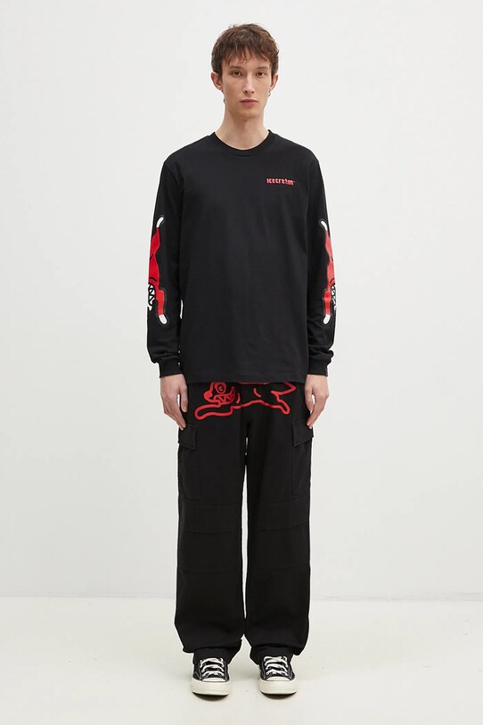 ICECREAM longsleeve bawełniany Running Dog Longsleeve IC24486 czarny