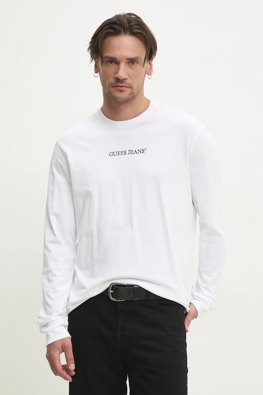 Bombažna majica z dolgimi rokavi Guess Jeans Našitek bela M5RI84.K8HM0