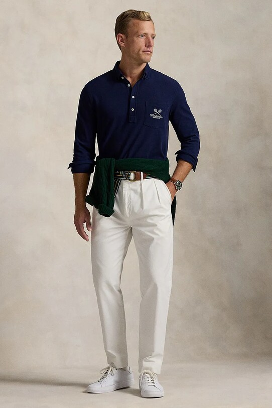 Одежда Хлопковый лонгслив Polo Ralph Lauren 710970484 тёмно-синий
