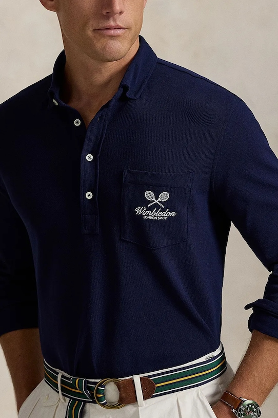 Βαμβακερή μπλούζα με μακριά μανίκια Polo Ralph Lauren Wimbledon Collection σκούρο μπλε 710970484