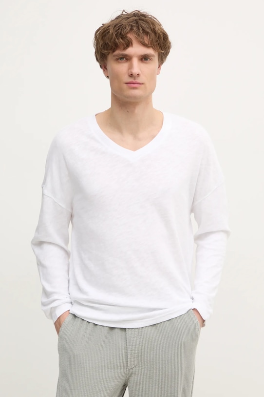 American Vintage longsleeve bawełniany bawełna biały MSON02FGE25