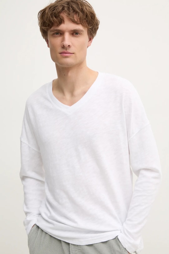 American Vintage longsleeve bawełniany biały MSON02FGE25