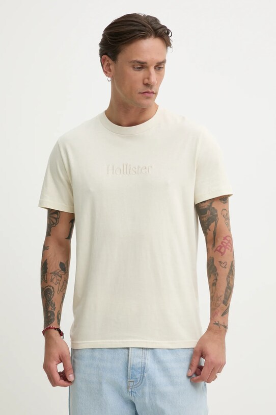 Hollister Co. t-shirt bawełniany aplikacja beżowy KI323.5134.101