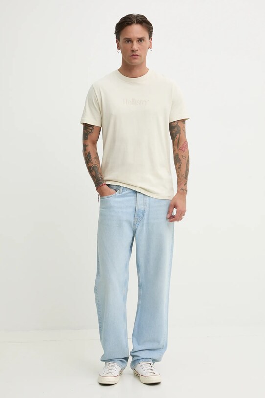 Hollister Co. t-shirt bawełniany KI323.5134.101 beżowy SS25
