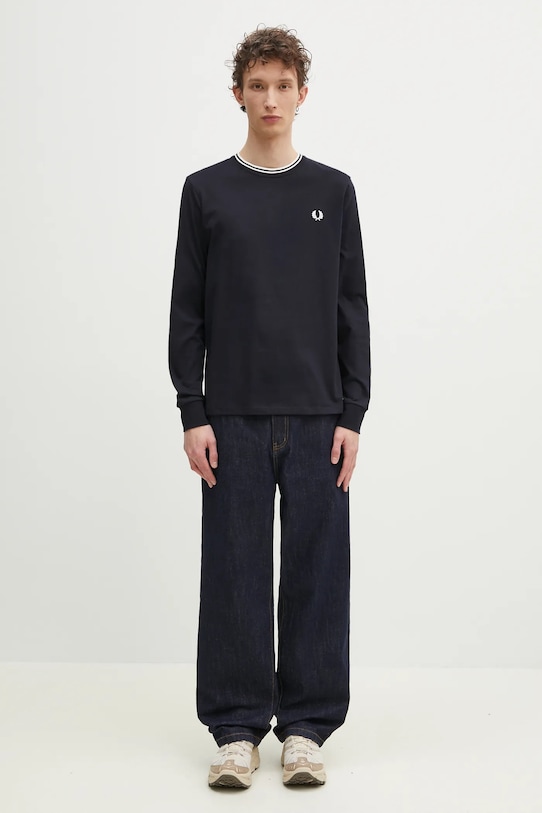 Fred Perry cotton longsleeve top M9602.795 navy