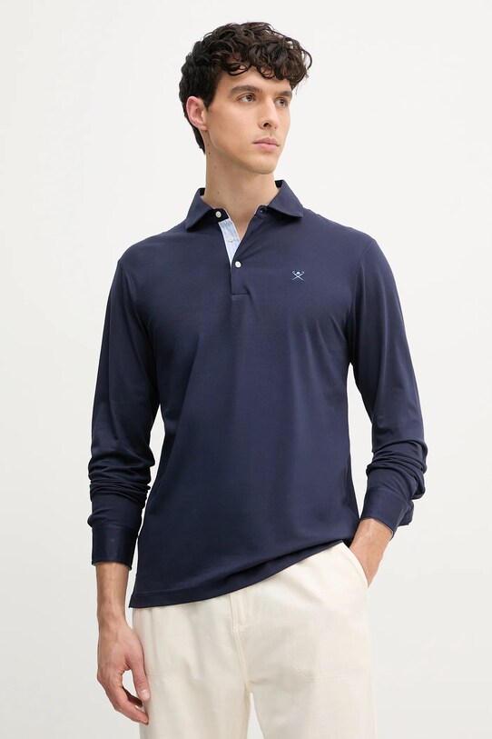 Hackett London longsleeve bawełniany bawełna granatowy HM551004