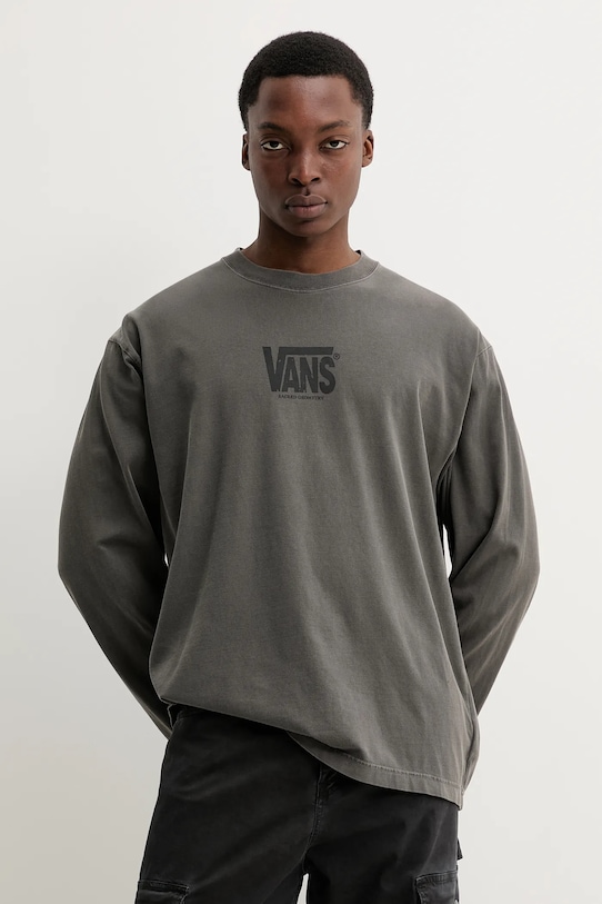 Vans longsleeve din bumbac print gri VN000M2ZBLK1