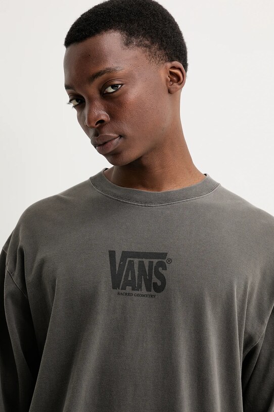 Vans longsleeve din bumbac gri VN000M2ZBLK1