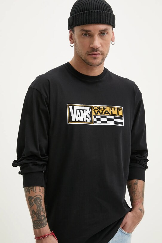 Bombažna majica z dolgimi rokavi Vans črna VN000M3ZBLK1