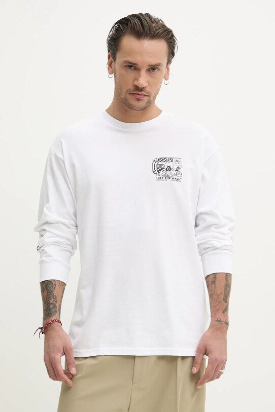 Bombažna majica z dolgimi rokavi Vans Okrogel bela VN000M41WHT1