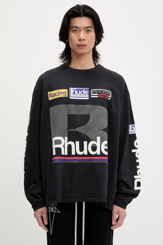 RHUDE longsleeve bawełniany Petrol Patch nadruk czarny RHSS25TT15012